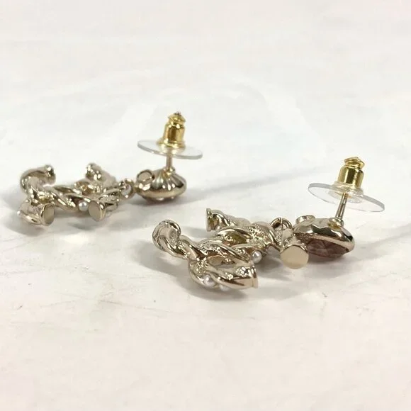 CHANEL Pink Pearl Logo Earrings